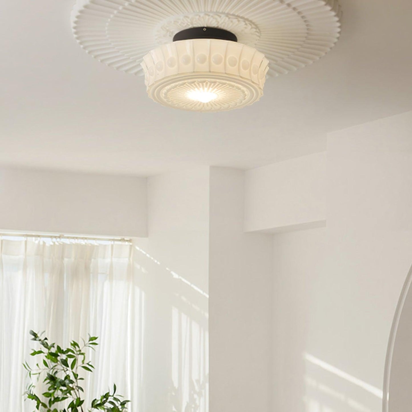 Solvendi | Minimalist Geometric Glass Bowl Semi Flush Ceiling Light