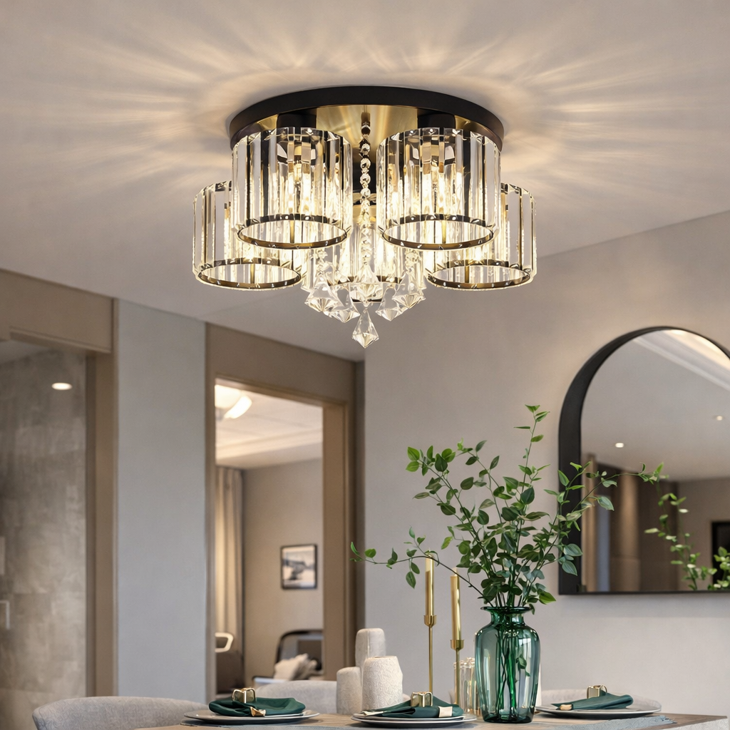 Vespera | Contemporary Multi-Head Crystal Prism Flush Mount Ceiling Light