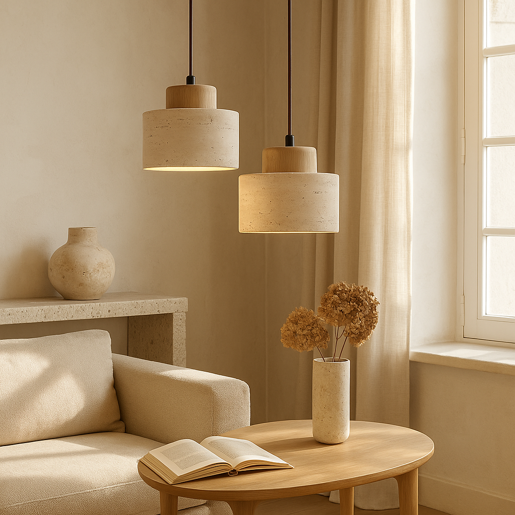 Lithos | Minimalist Cylinder Travertine Stone Pendant Light