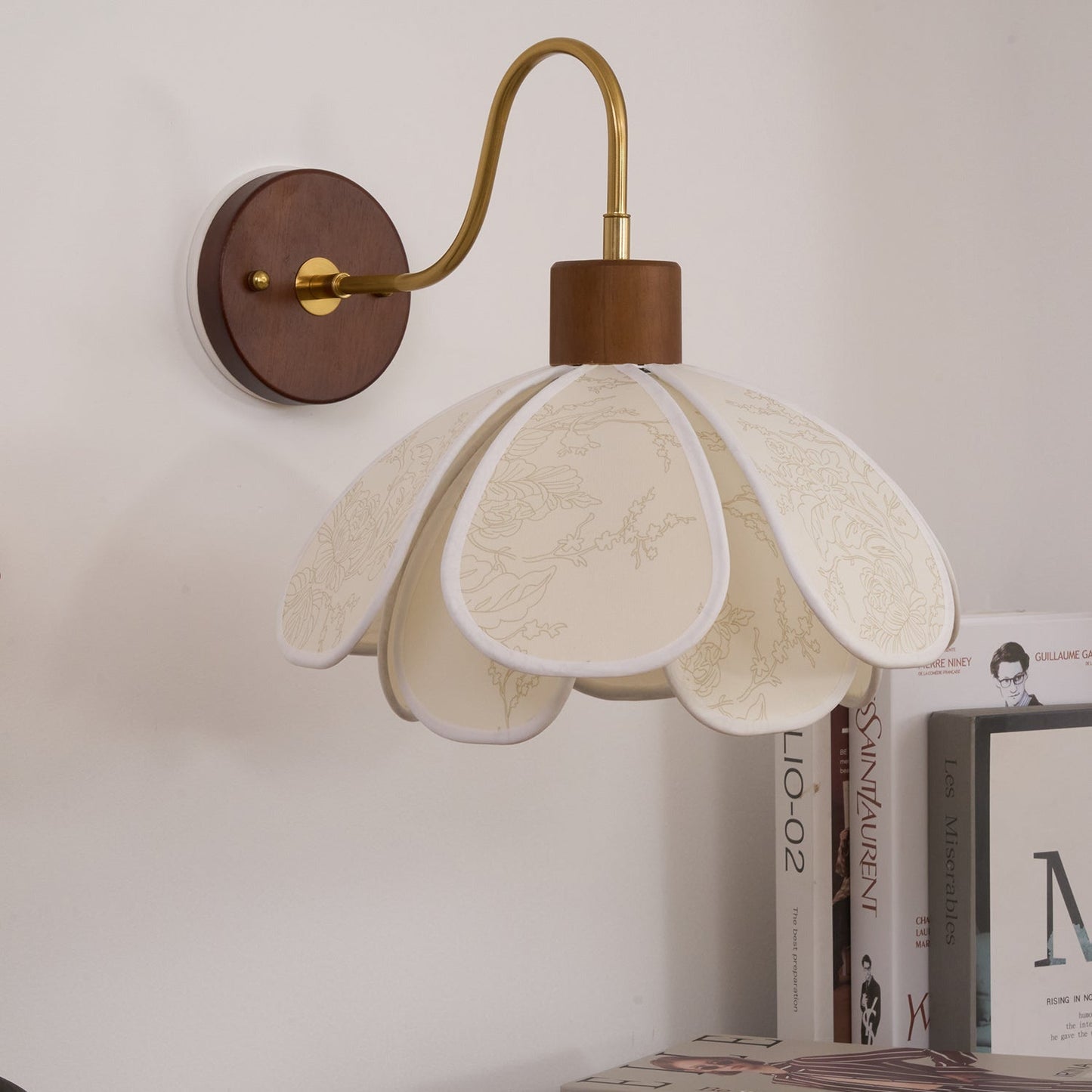 Thalix | Sculptural Floral Petal Wood Fabric Wall Light