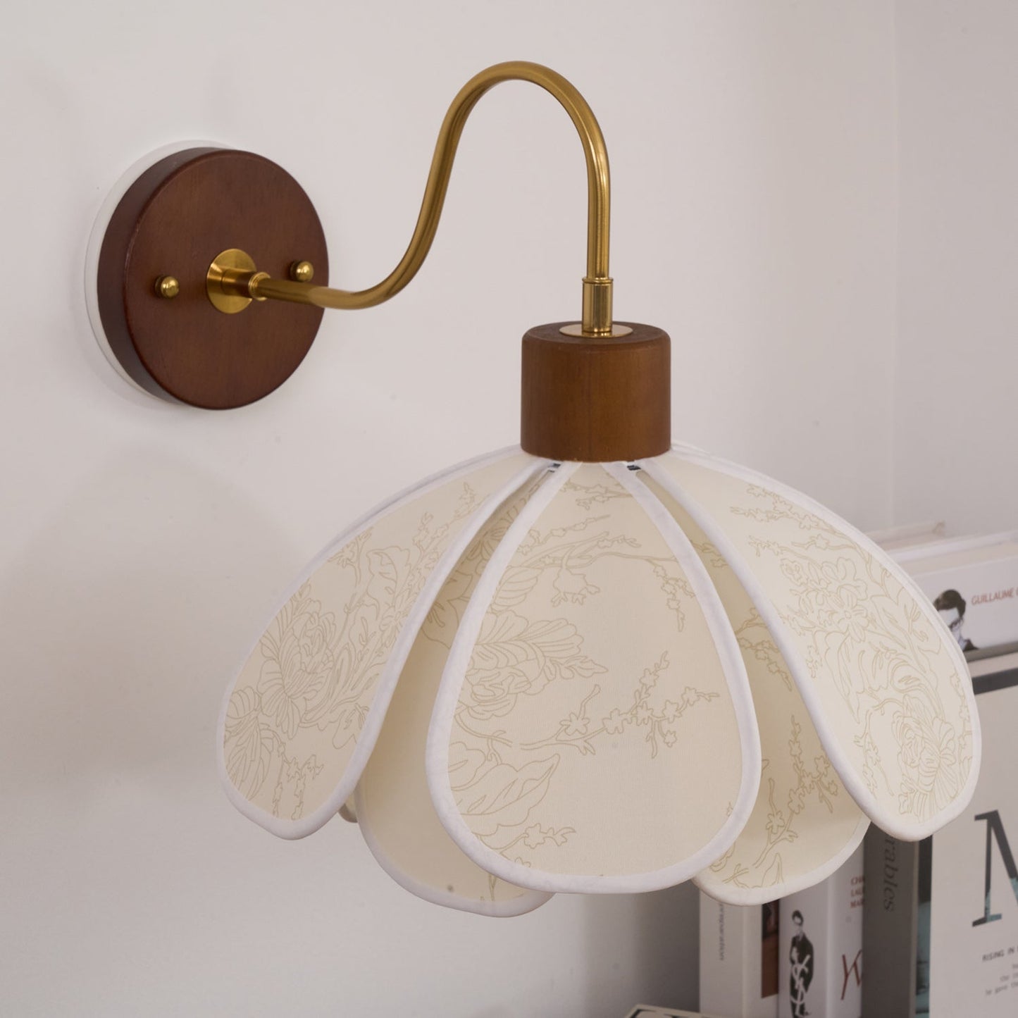Thalix | Sculptural Floral Petal Wood Fabric Wall Light