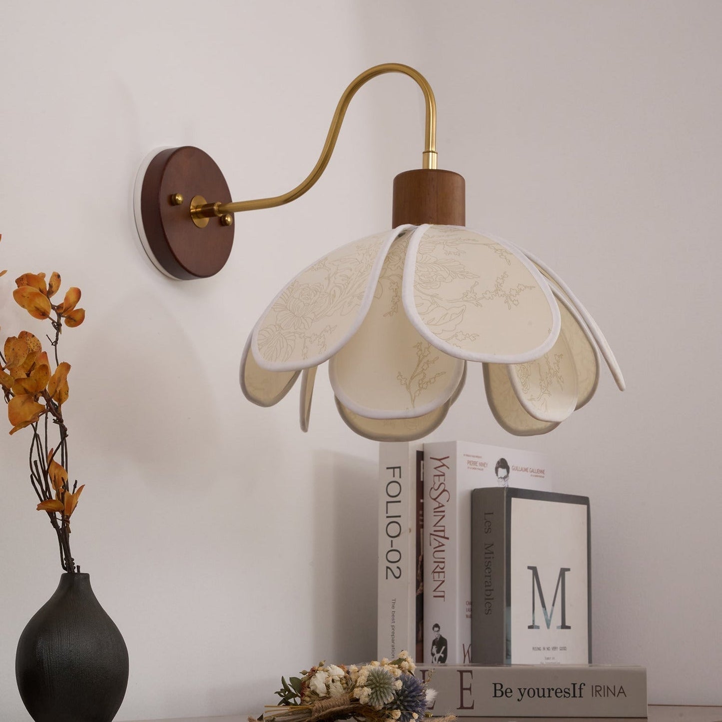 Thalix | Sculptural Floral Petal Wood Fabric Wall Light