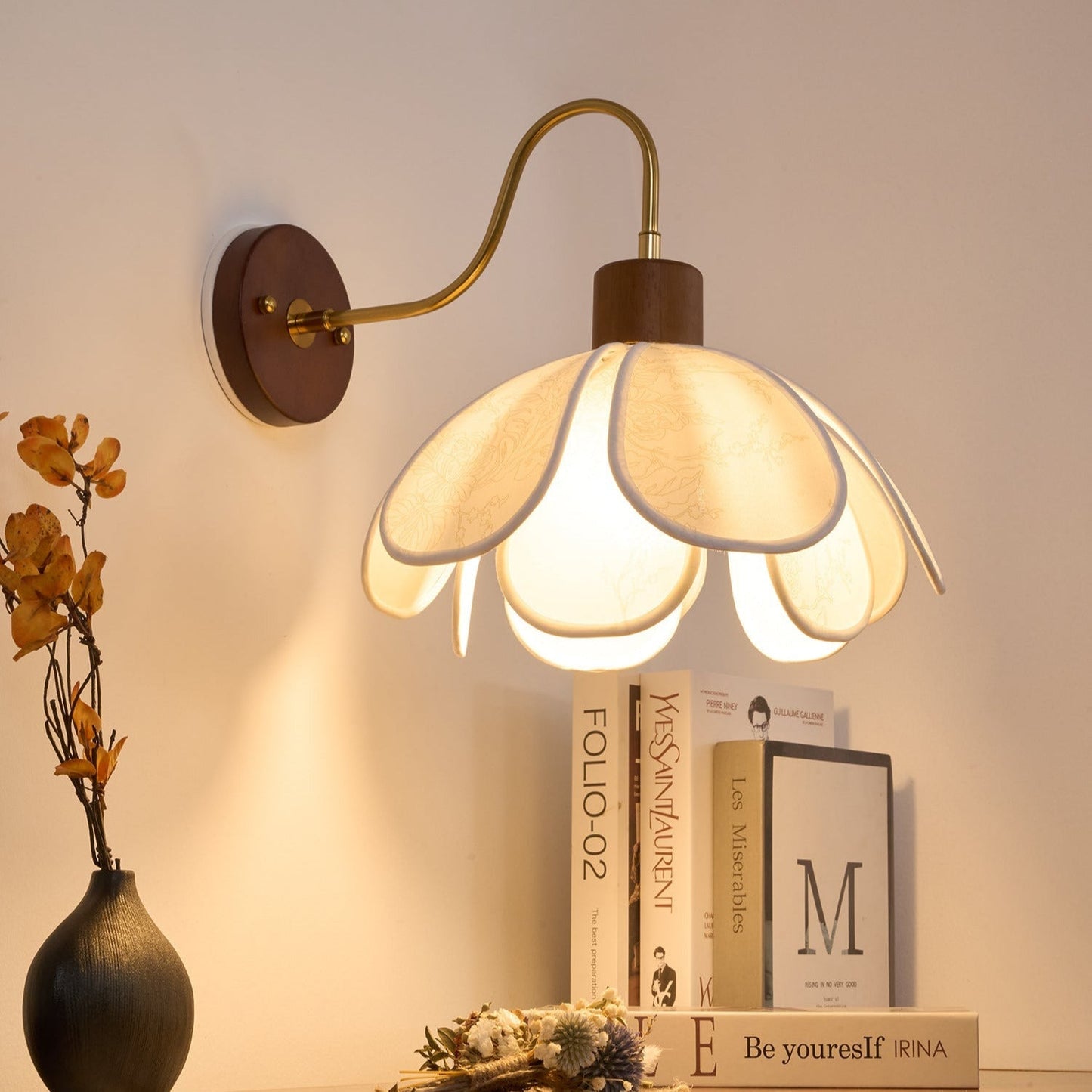 Thalix | Sculptural Floral Petal Wood Fabric Wall Light