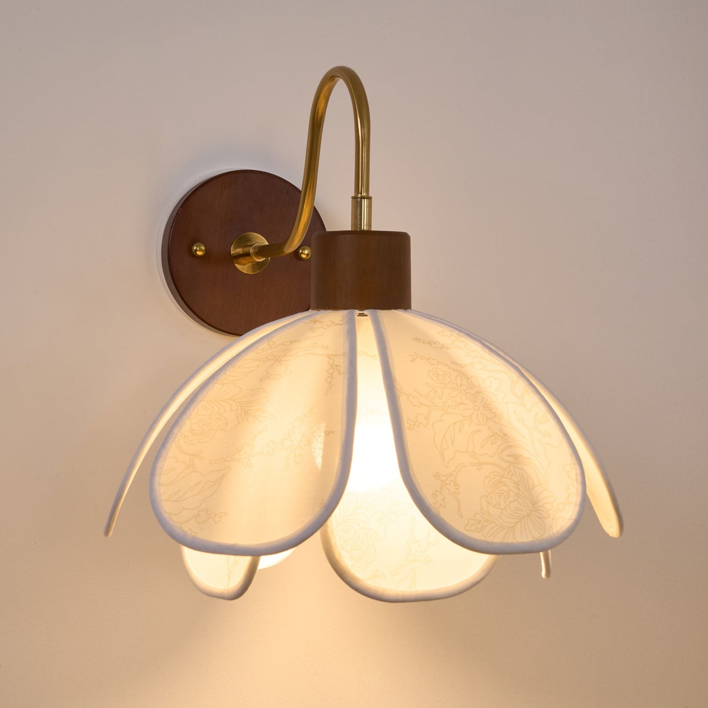 Thalix | Sculptural Floral Petal Wood Fabric Wall Light