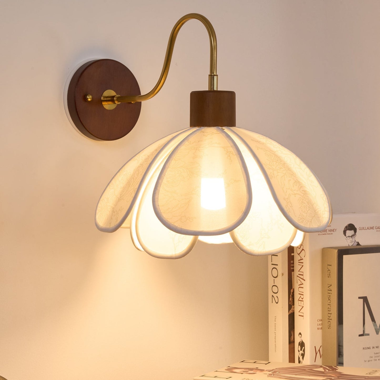 Thalix | Sculptural Floral Petal Wood Fabric Wall Light