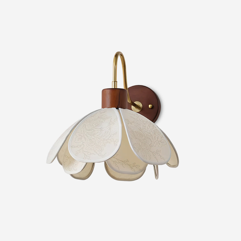 Thalix | Sculptural Floral Petal Wood Fabric Wall Light
