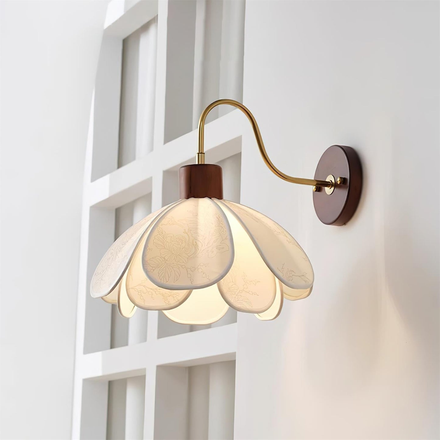 Thalix | Sculptural Floral Petal Wood Fabric Wall Light