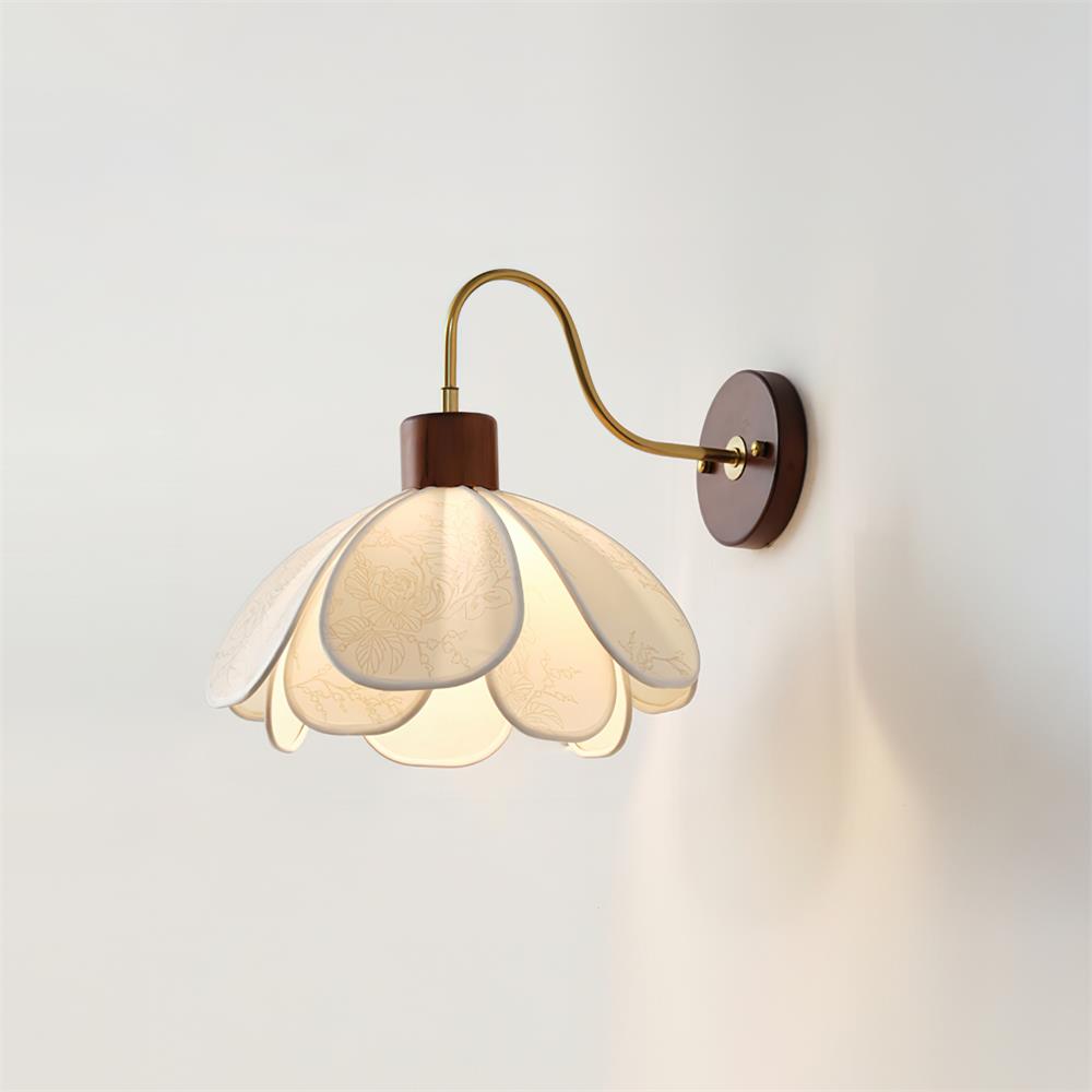 Thalix | Sculptural Floral Petal Wood Fabric Wall Light