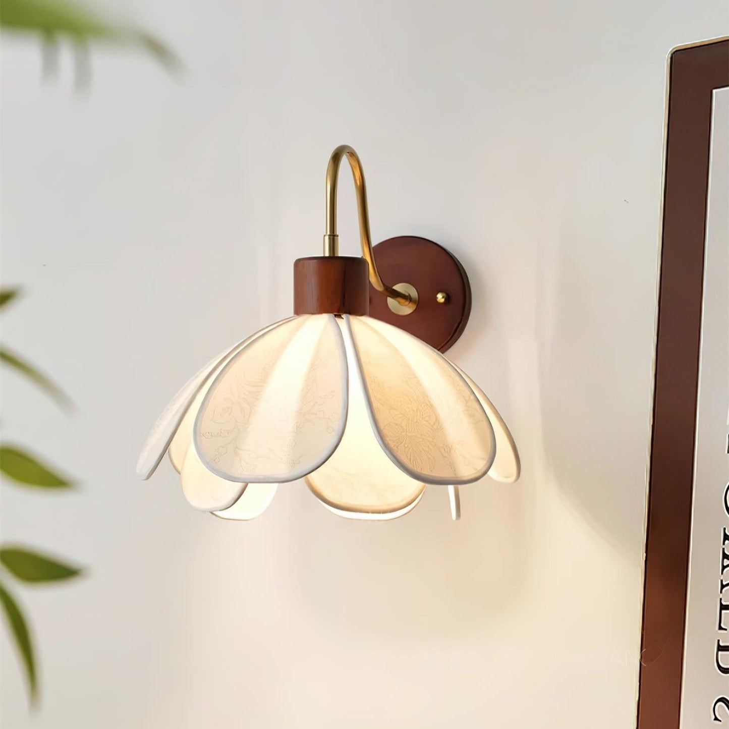 Thalix | Sculptural Floral Petal Wood Fabric Wall Light