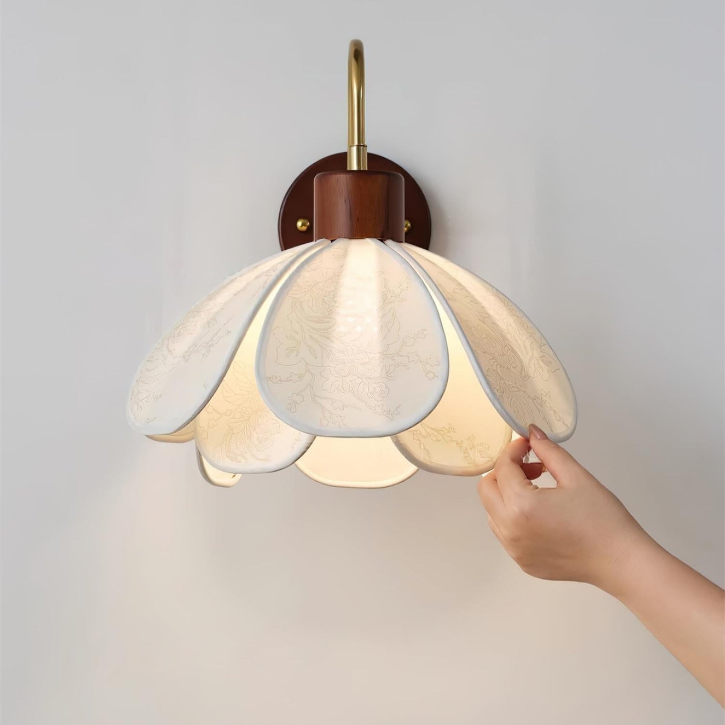 Thalix | Sculptural Floral Petal Wood Fabric Wall Light