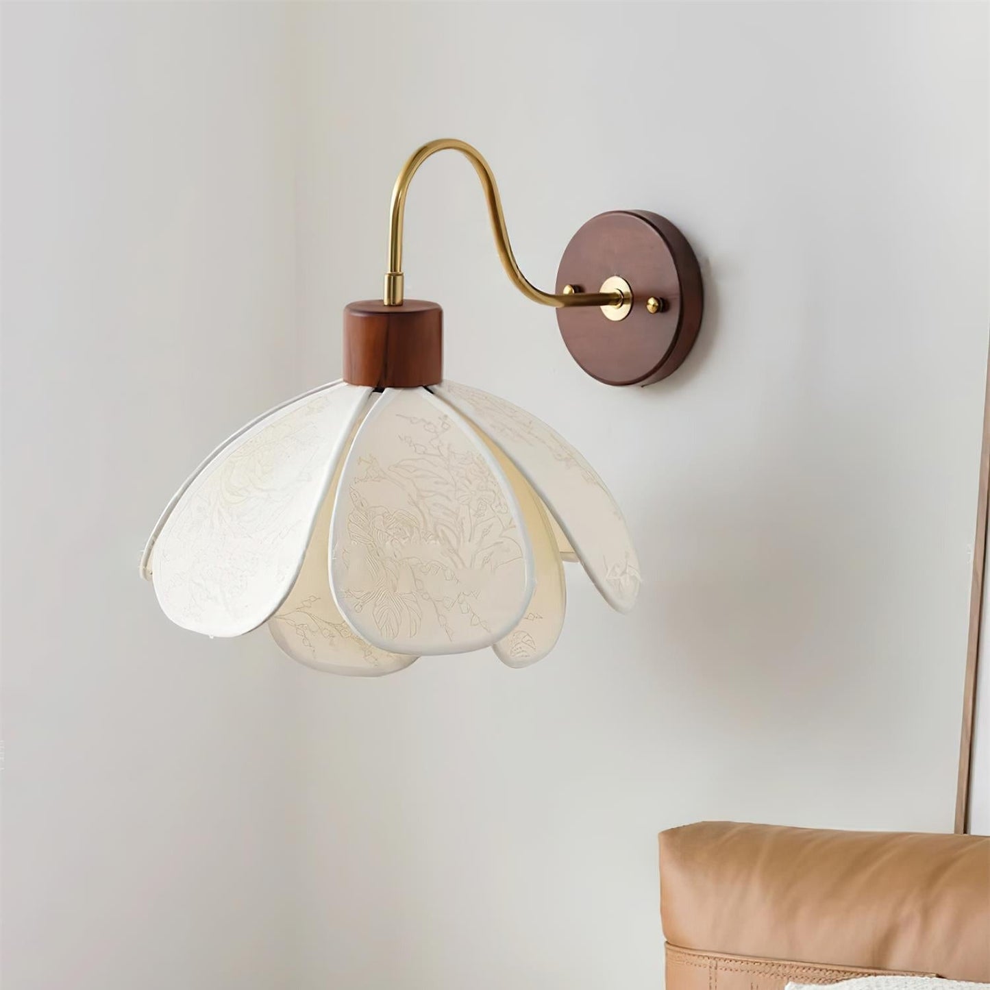 Thalix | Sculptural Floral Petal Wood Fabric Wall Light