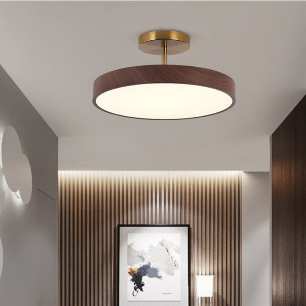 Sylva | Modern Wood Grain Circular Semi Flush Ceiling Light