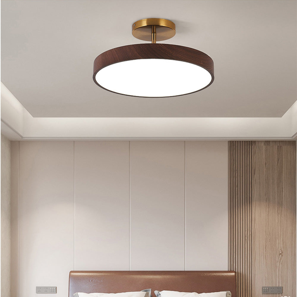 Sylva | Modern Wood Grain Circular Semi Flush Ceiling Light