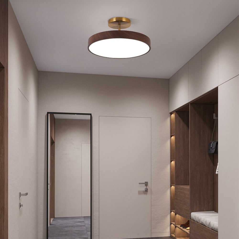 Sylva | Modern Wood Grain Circular Semi Flush Ceiling Light