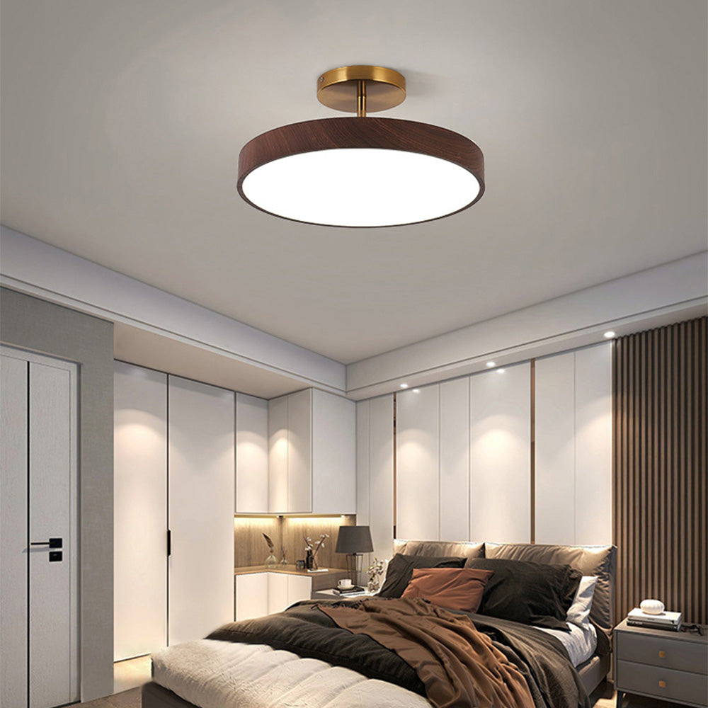 Sylva | Modern Wood Grain Circular Semi Flush Ceiling Light
