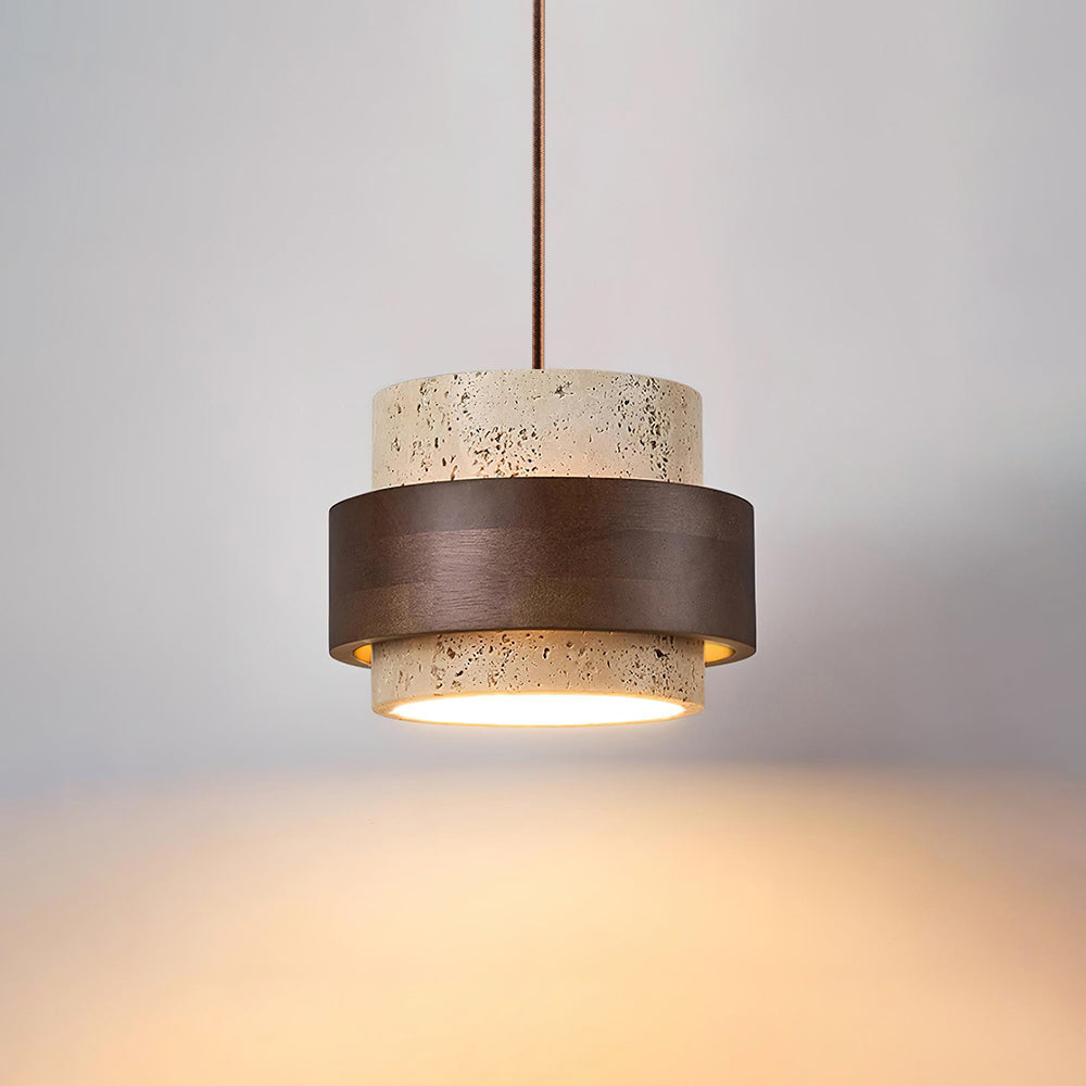 Perra | Natural Cylindrical Travertine Stone Pendant Light