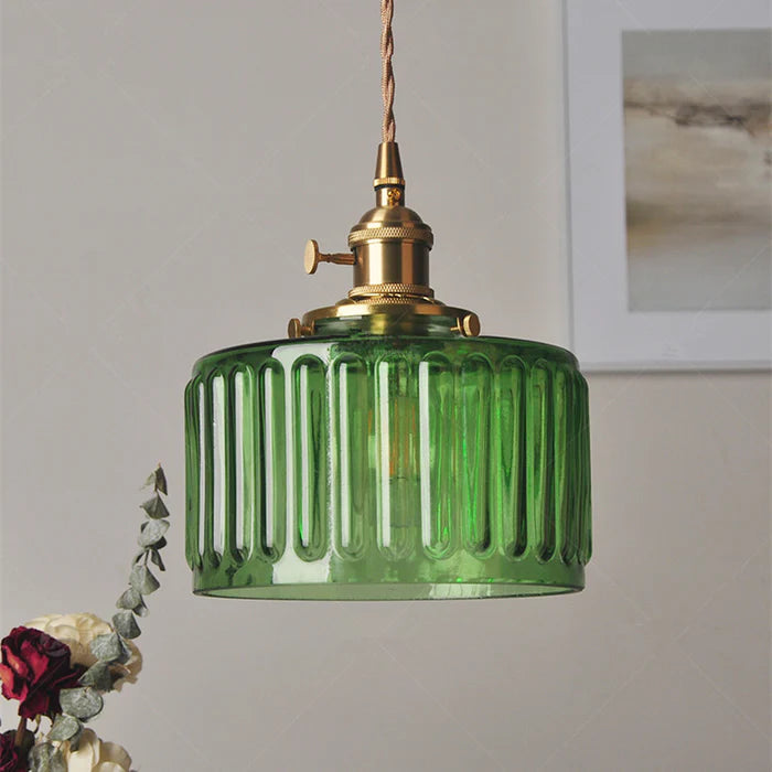 Viridis | Retro Textured Glass Cylinder Pendant Light