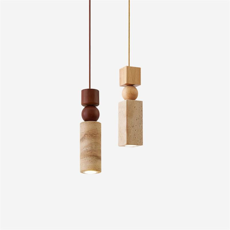 Elvara | Minimalist Nordic Travertine Wood Column Pendant Light