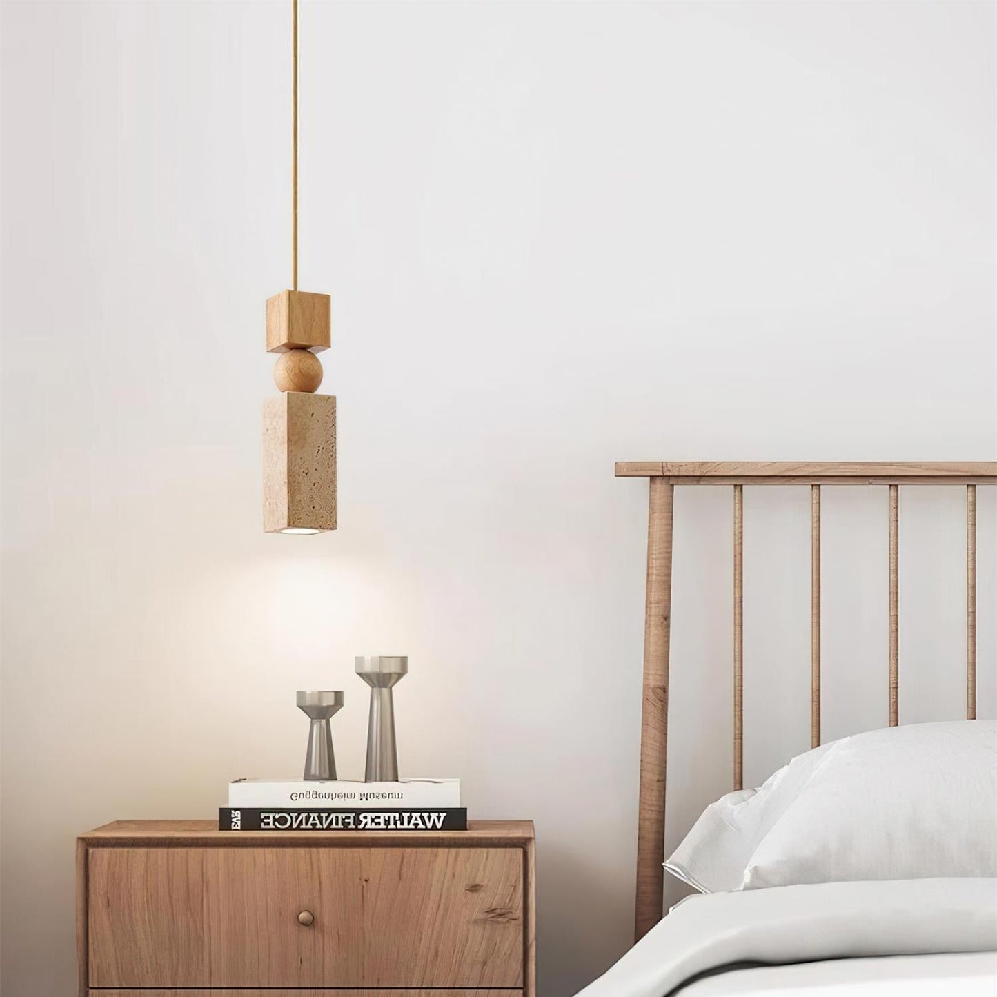 Elvara | Minimalist Nordic Travertine Wood Column Pendant Light