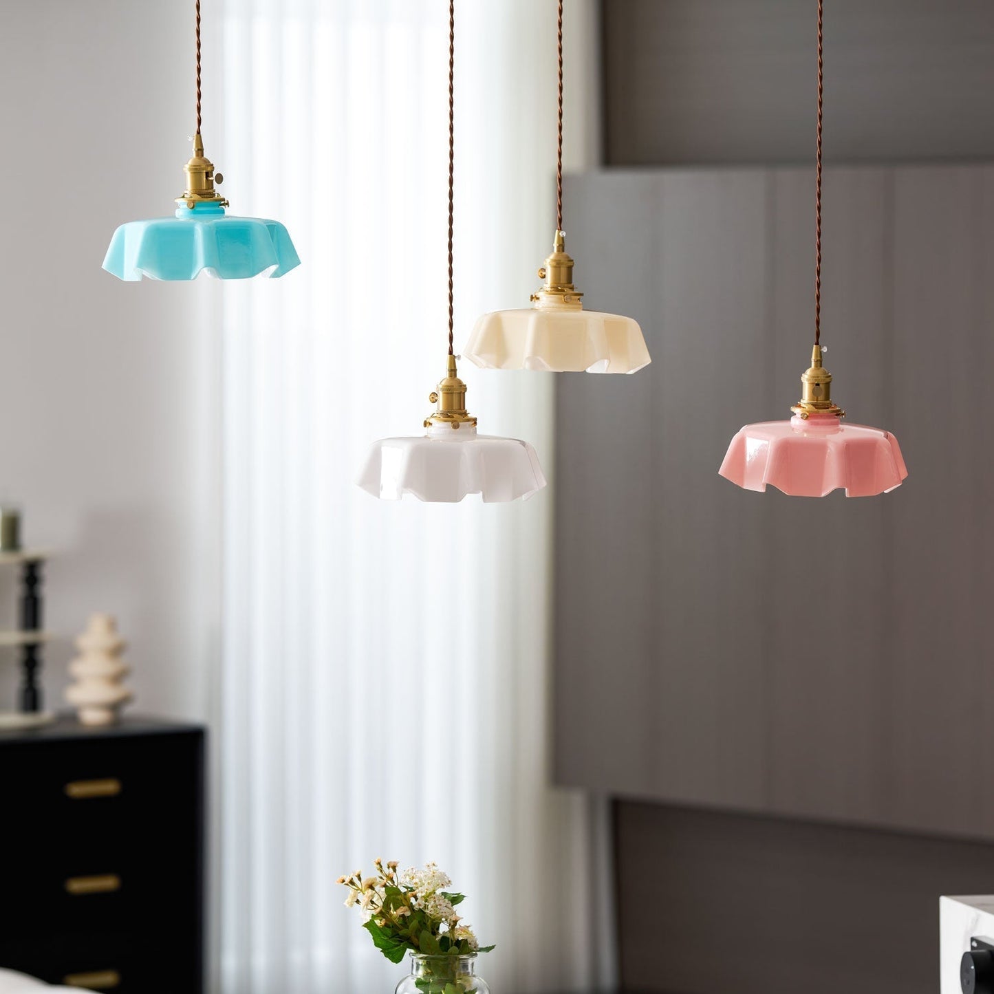 Kelvarna | Vintage Pleated Glass Fluted Pendant Light