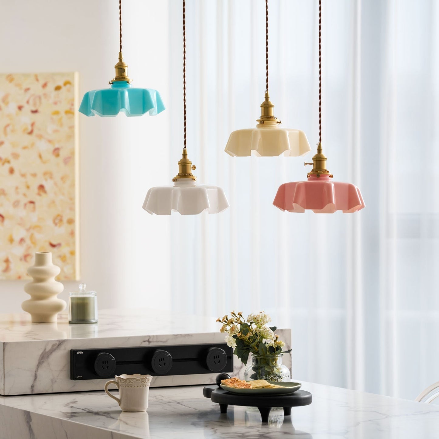 Kelvarna | Vintage Pleated Glass Fluted Pendant Light