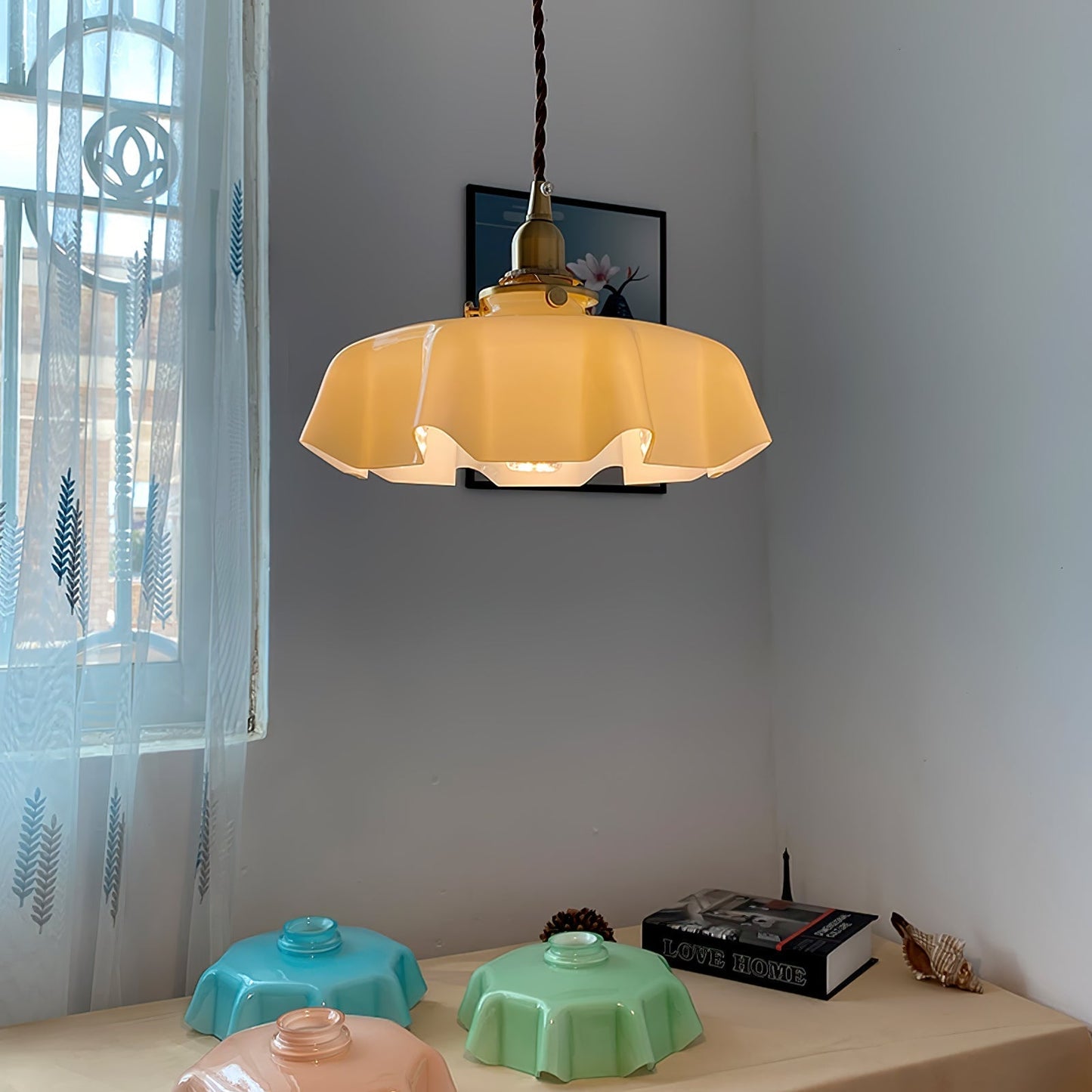 Kelvarna | Vintage Pleated Glass Fluted Pendant Light