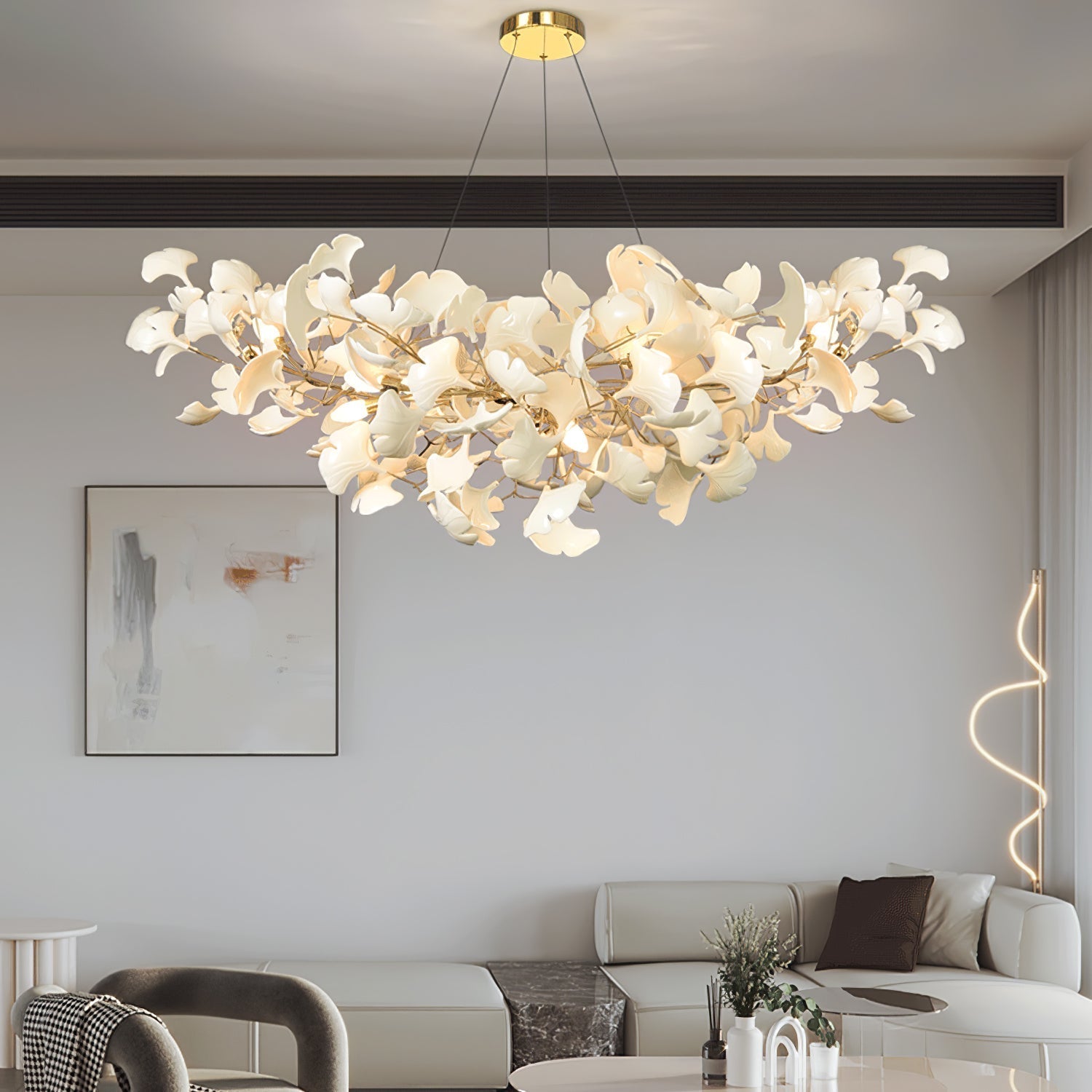 Folia | Contemporary Ceramic Gingko Leaf Branch Chandelier