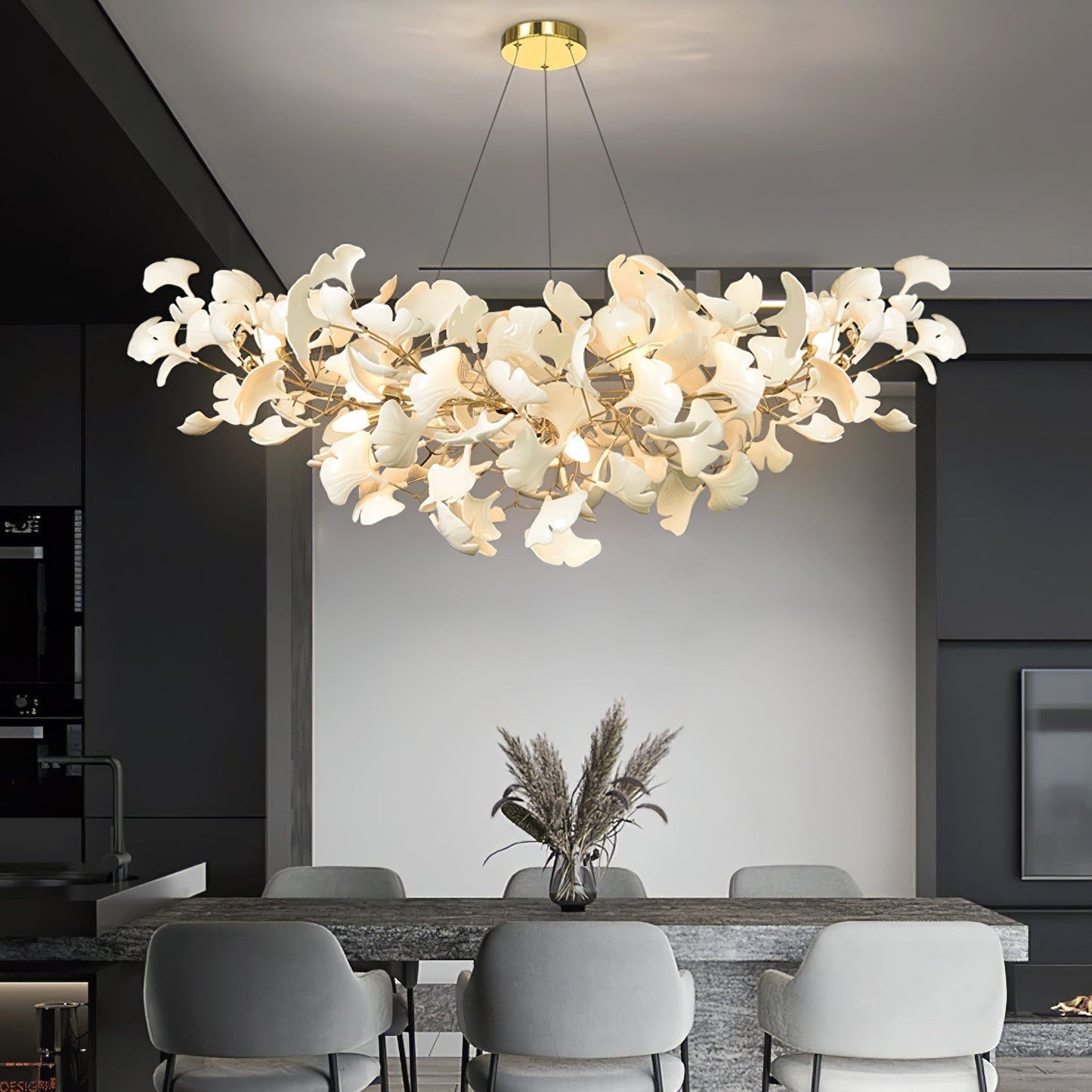 Folia | Contemporary Ceramic Gingko Leaf Branch Chandelier