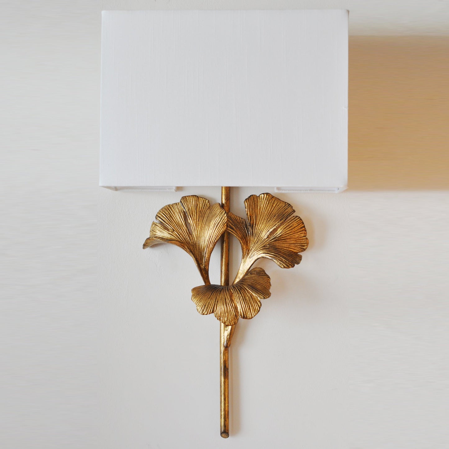 Juvox | Ginkgo Leaf Sculpted Fabric Brass Shade Wall Light