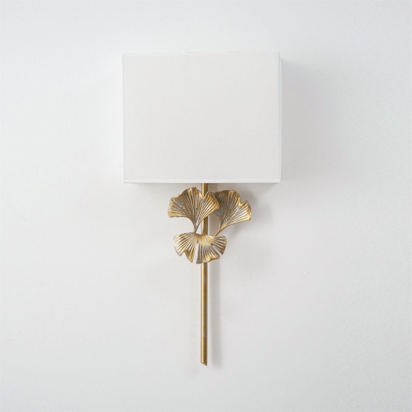 Juvox | Ginkgo Leaf Sculpted Fabric Brass Shade Wall Light