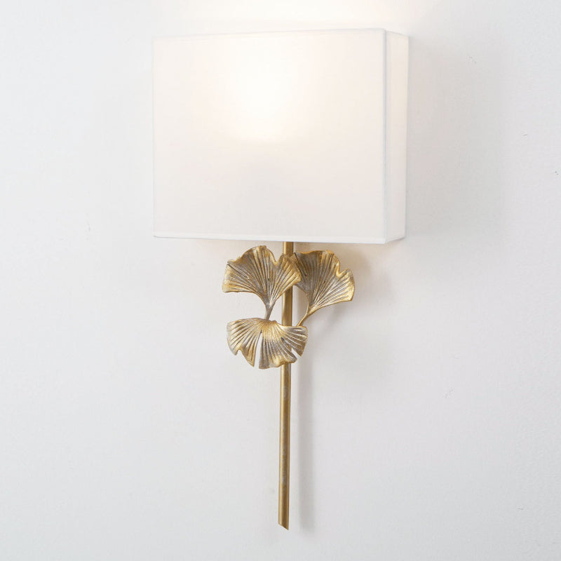 Juvox | Ginkgo Leaf Sculpted Fabric Brass Shade Wall Light