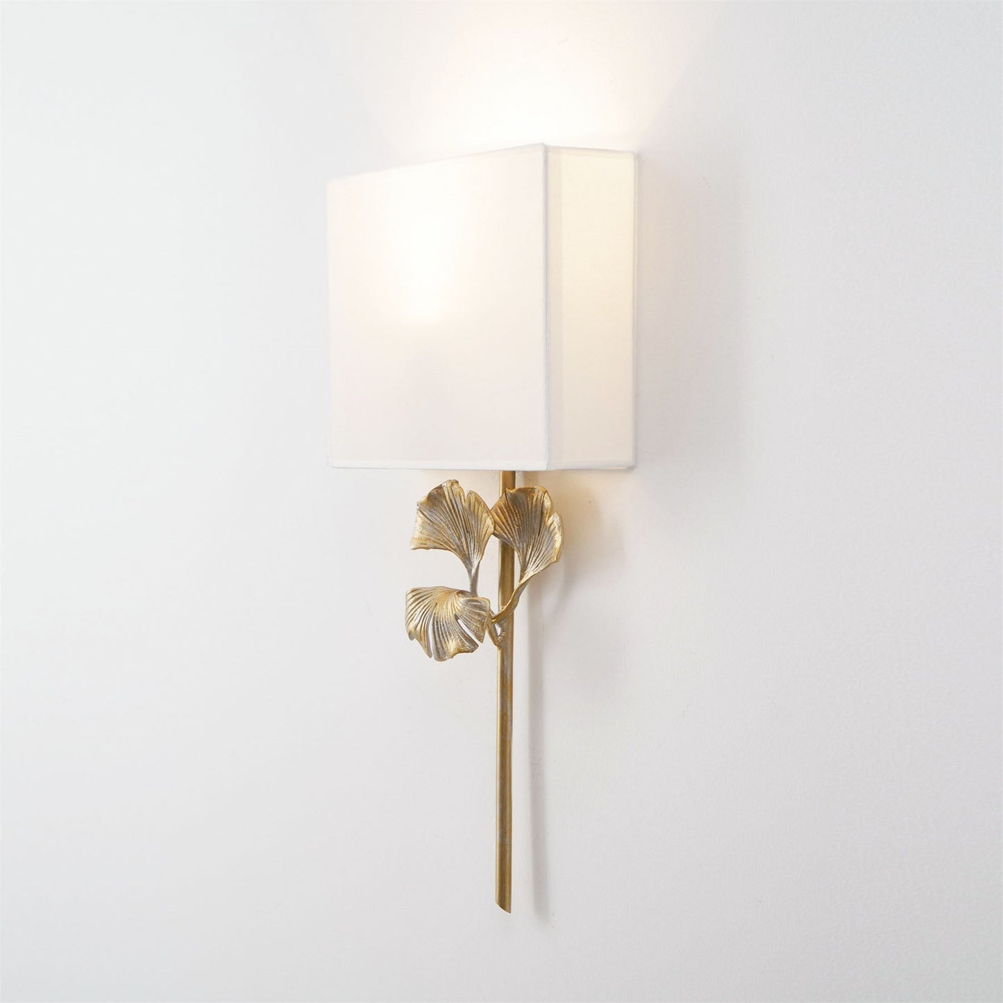 Juvox | Ginkgo Leaf Sculpted Fabric Brass Shade Wall Light