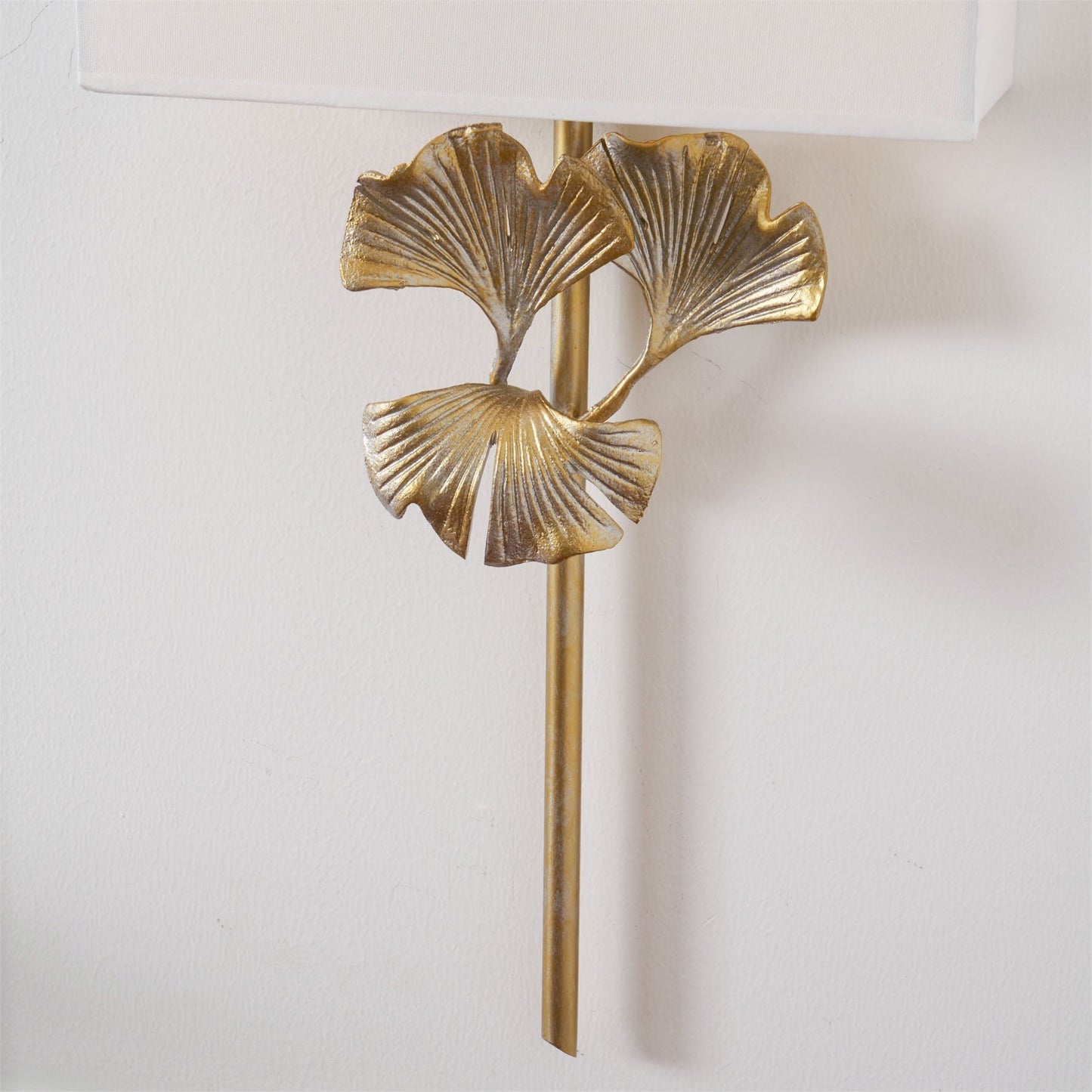 Juvox | Ginkgo Leaf Sculpted Fabric Brass Shade Wall Light