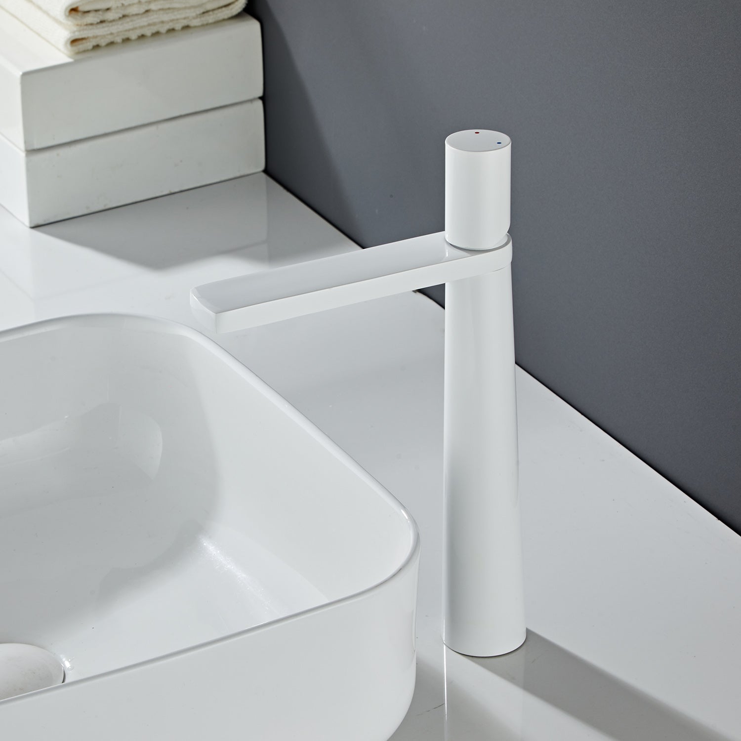 Thalruvne | Modern Cylindrical Silhouette Single Hole Bathroom Sink Tap with Rotary Knob
