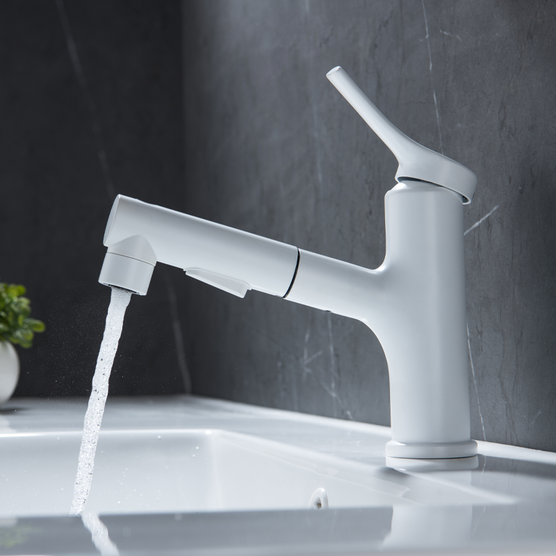 Kydross | Modern Cylindrical Single Lever Bathroom Basin Tap with Retractable Spout