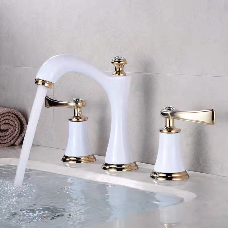 Juvandic | Glam Arched Spout Deck Mounted Widespread Dual Handle Bathroom Sink Tap