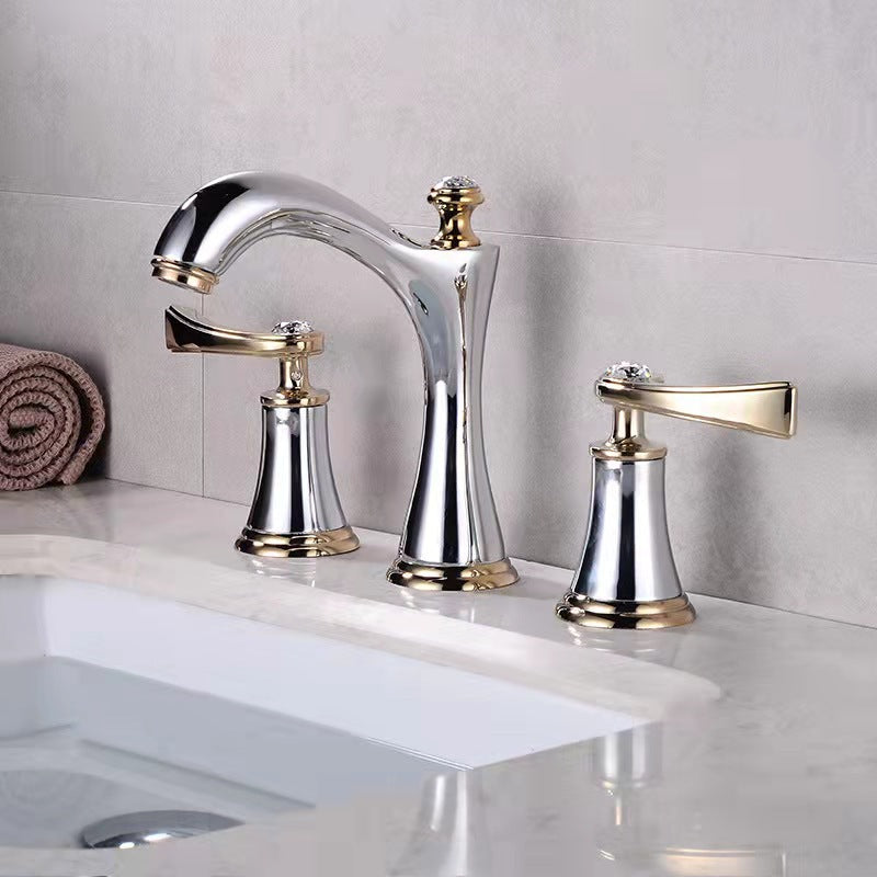 Juvandic | Glam Arched Spout Deck Mounted Widespread Dual Handle Bathroom Sink Tap