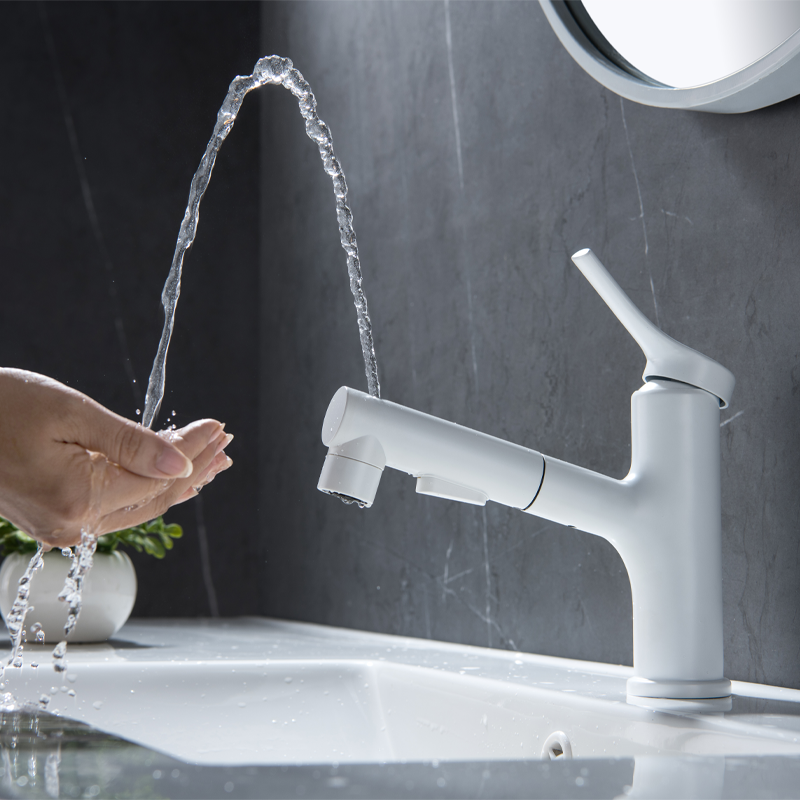Kydross | Modern Cylindrical Single Lever Bathroom Basin Tap with Retractable Spout
