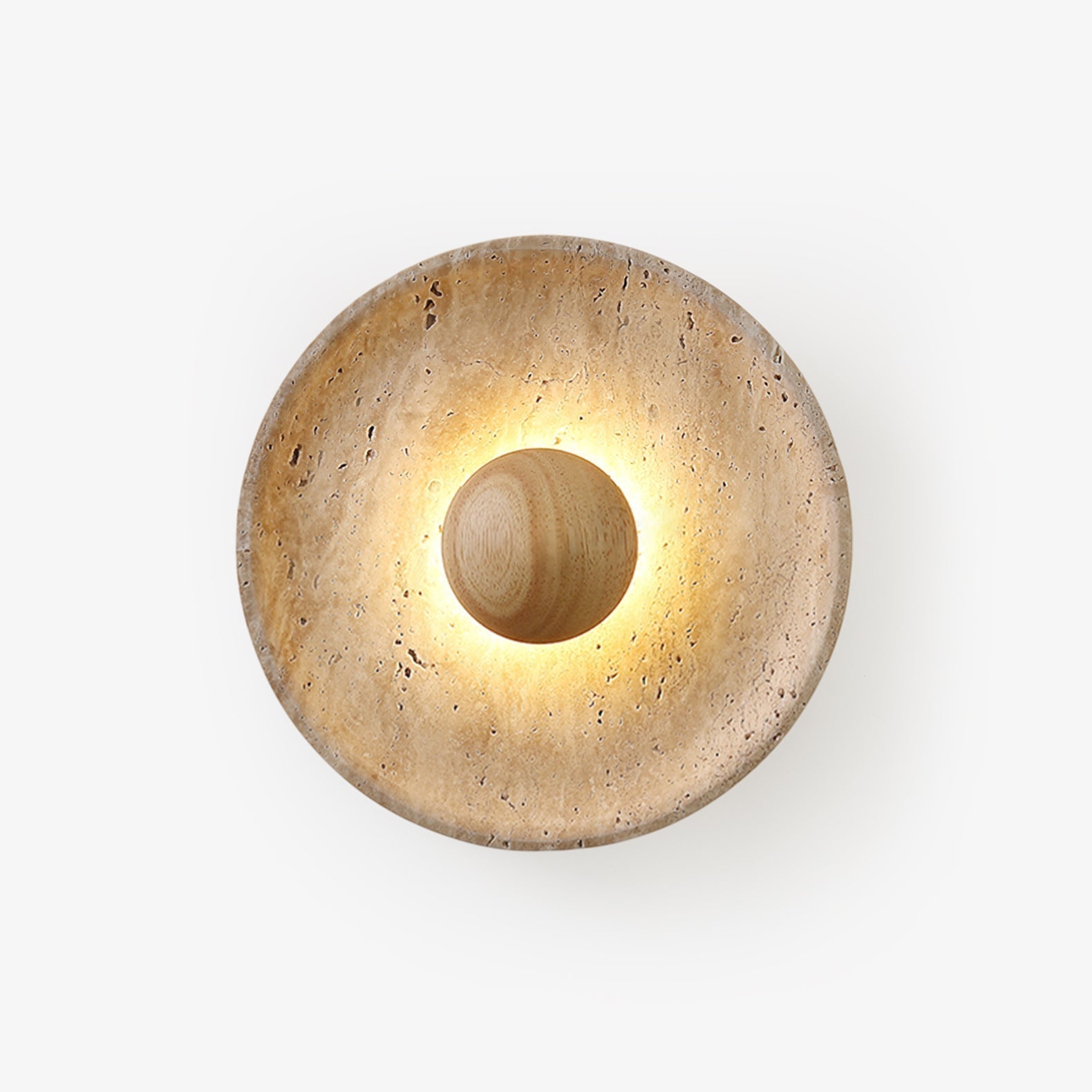 Solvintra | Sculptural Travertine Halo Stone Wooden Wall Light