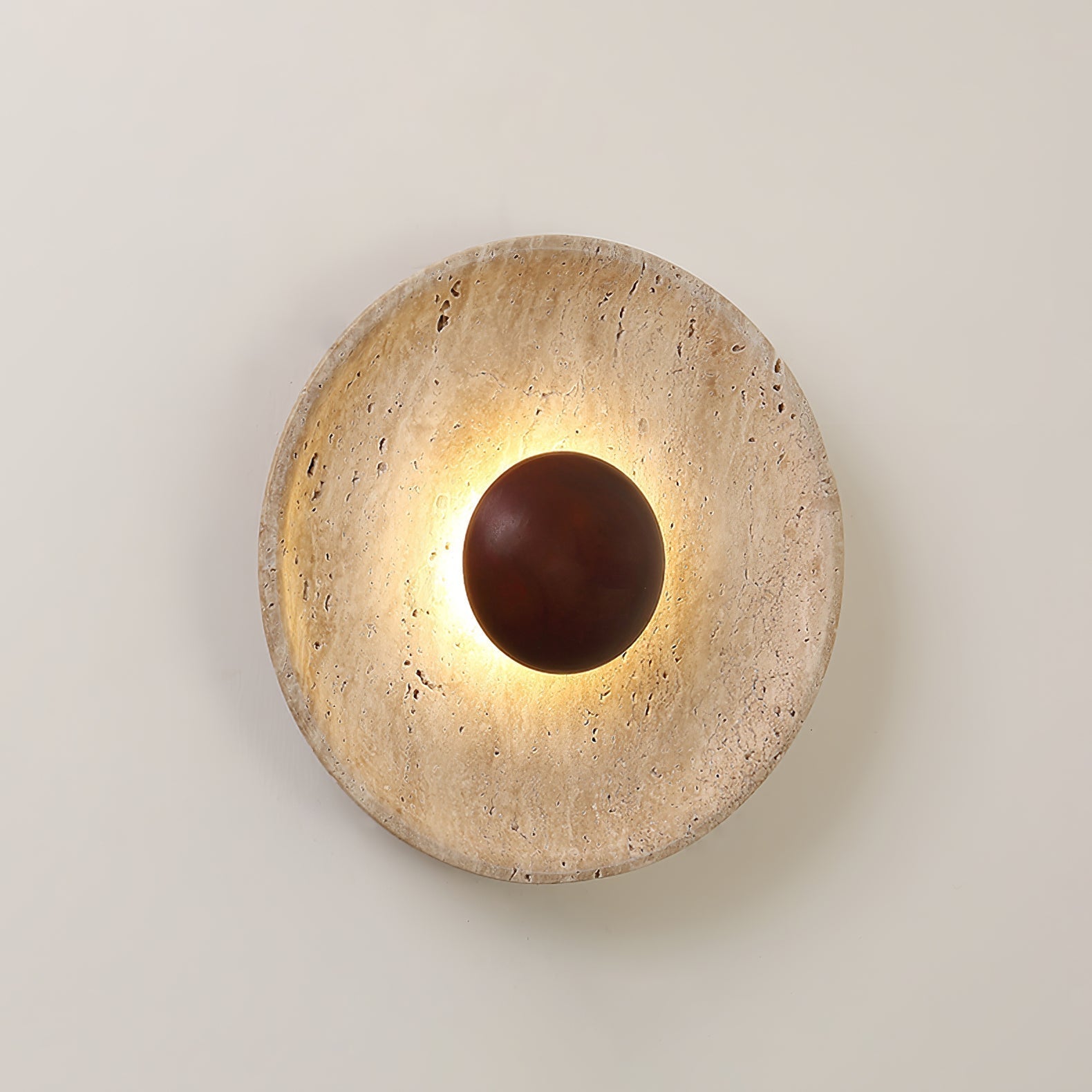 Solvintra | Sculptural Travertine Halo Stone Wooden Wall Light