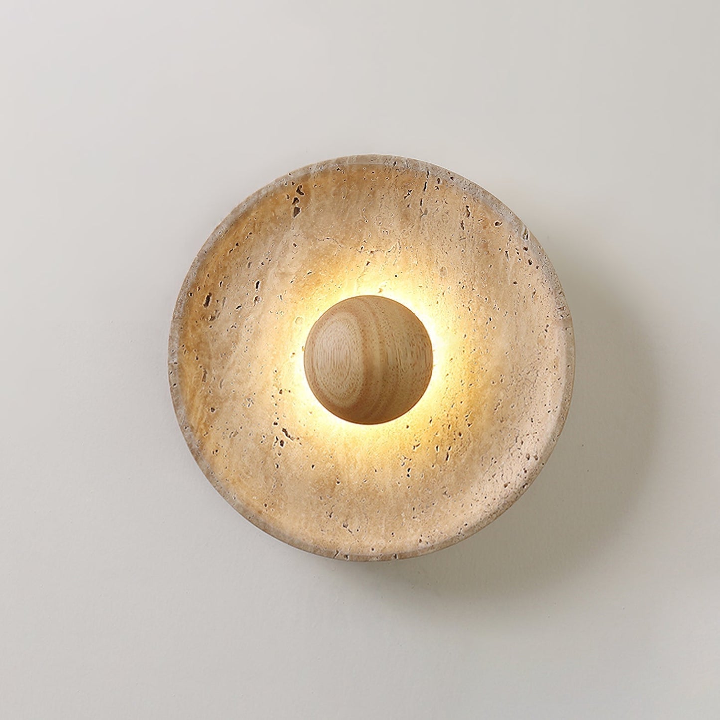 Solvintra | Sculptural Travertine Halo Stone Wooden Wall Light