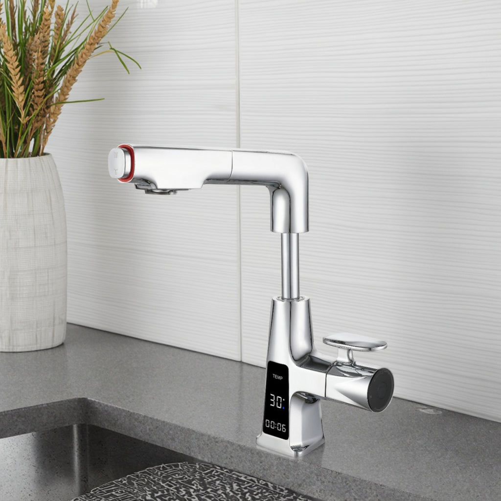 Eldrune | Sleek L-Shaped Pull Out Sprayer Kitchen Sink Mixer Tap