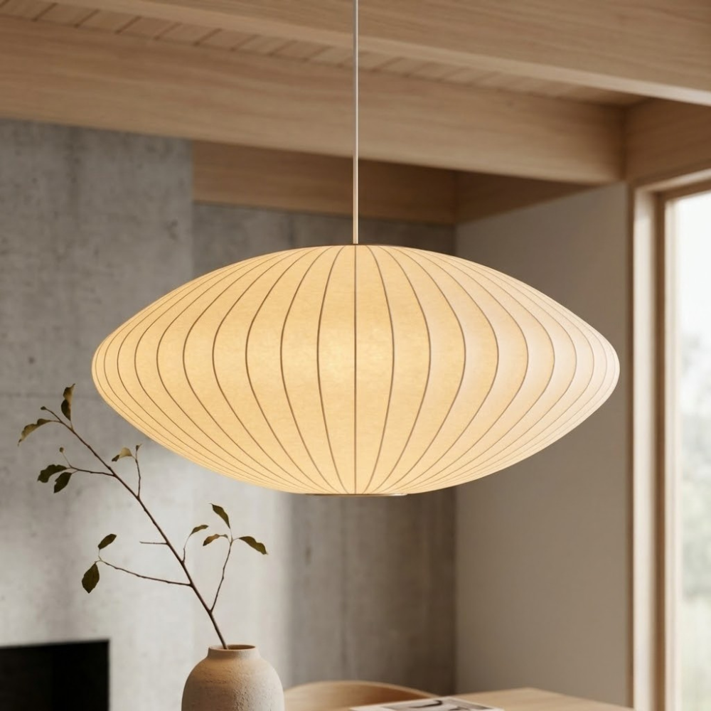 Vela | Mid Century Ribbed White Lantern Ceiling Light