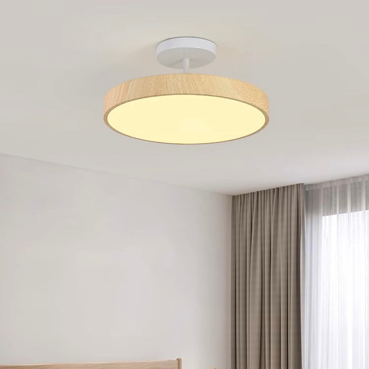 Sylva | Modern Wood Grain Circular Semi Flush Ceiling Light