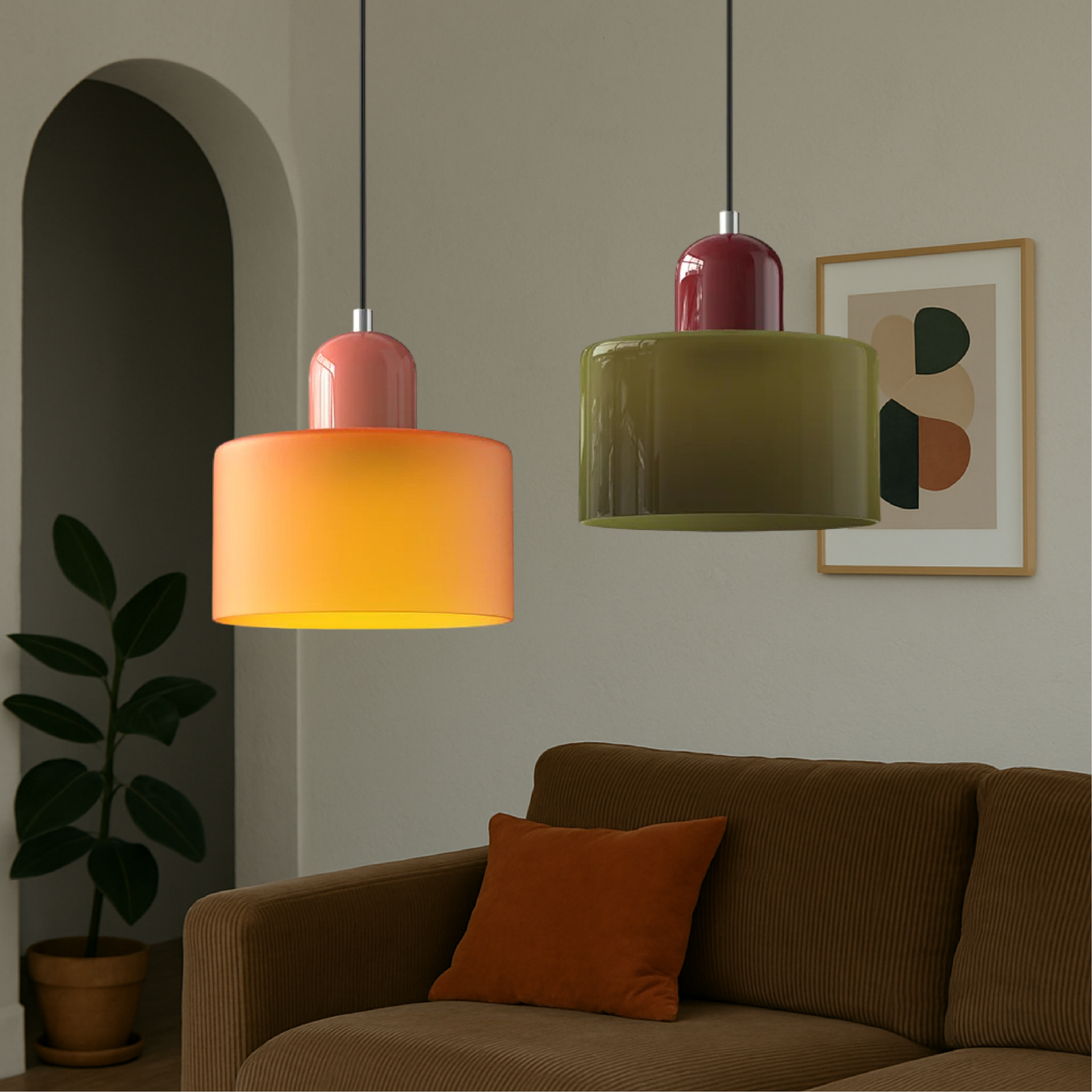Chroma | Modern Bauhaus Cylinder And Dome Glass Pendant Light