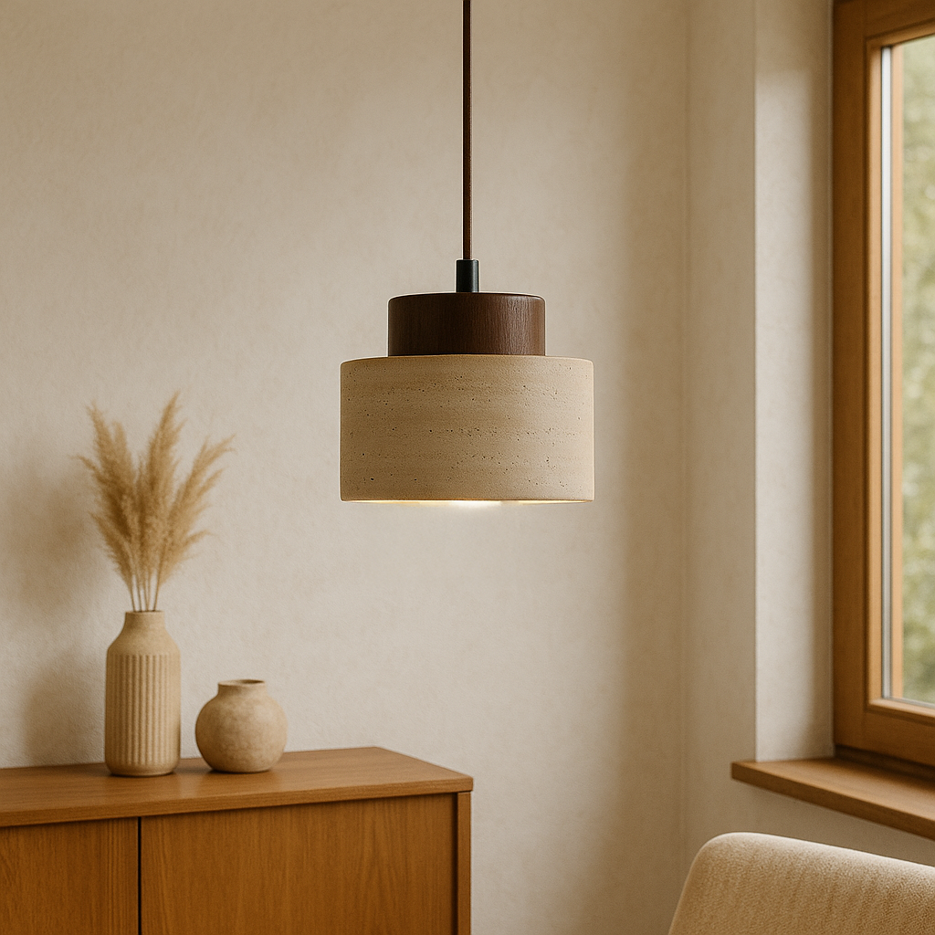 Lithos | Minimalist Cylinder Travertine Stone Pendant Light