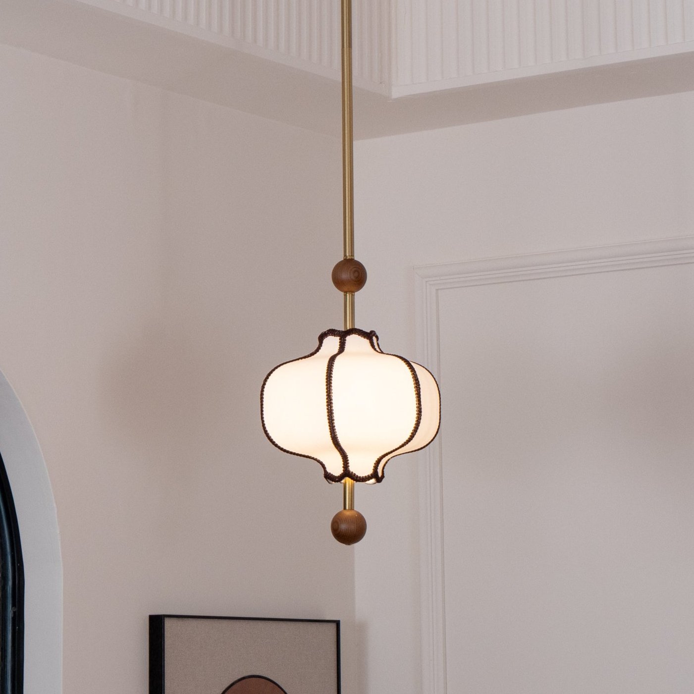 Kendrovy | Ribbed Fabric Lantern Silhouette Ceiling Pendant Light