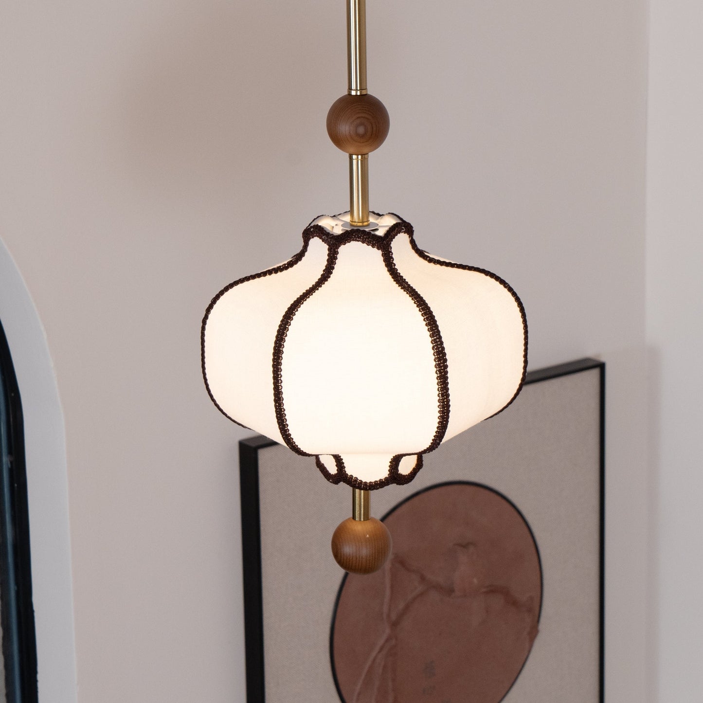 Kendrovy | Ribbed Fabric Lantern Silhouette Ceiling Pendant Light