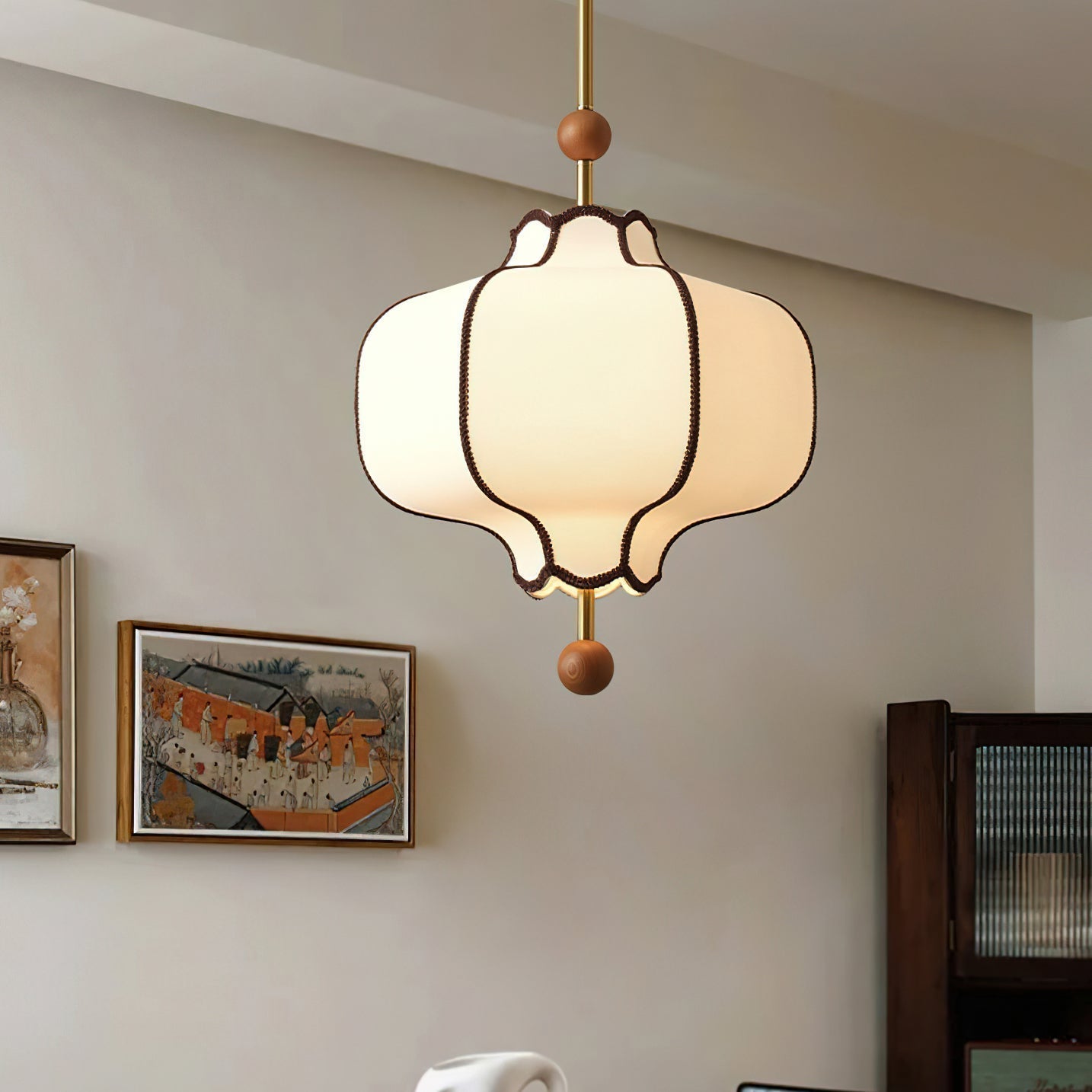 Kendrovy | Ribbed Fabric Lantern Silhouette Ceiling Pendant Light