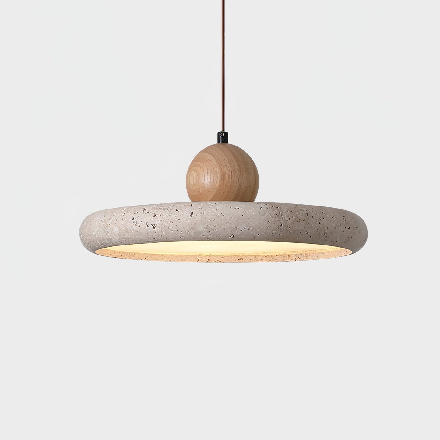Aethell | Modern Circular Travertine Stone And Wood Pendant Light